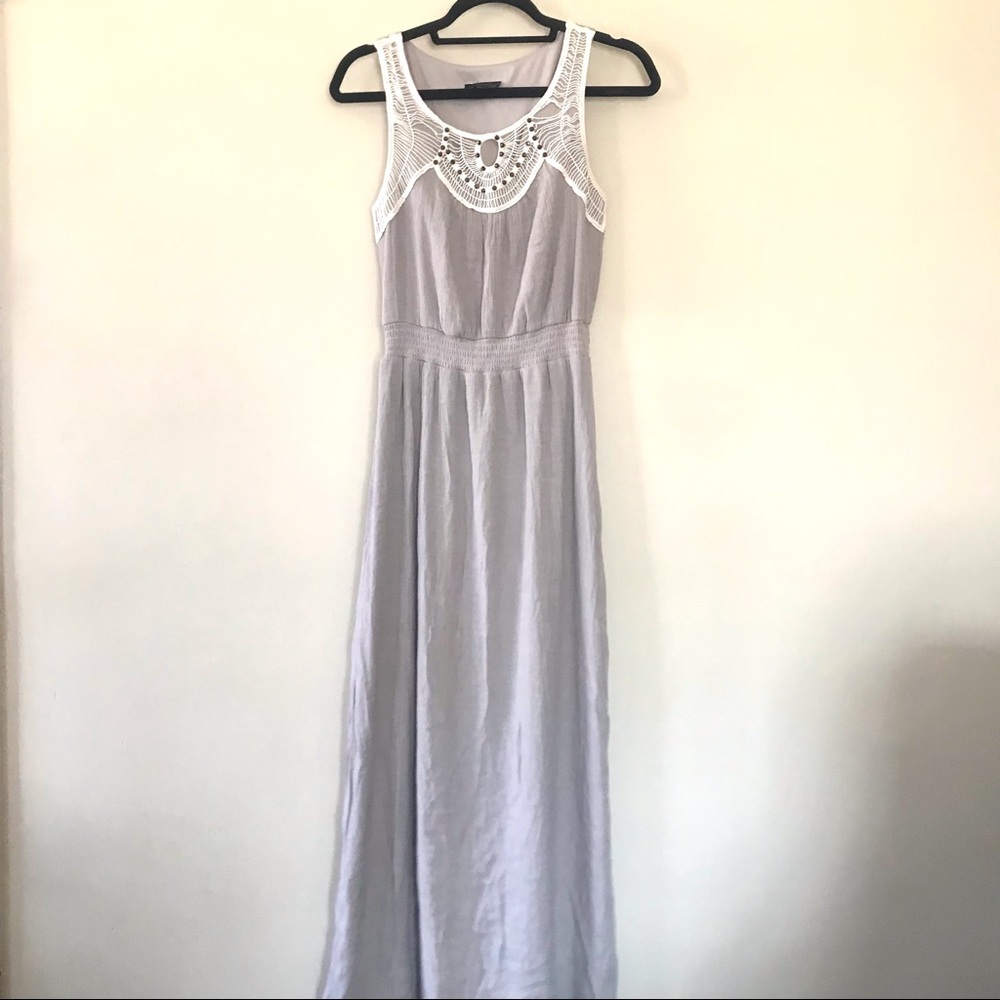 Ab Studio Maxi Skirt Full Stretch Long Grey Womens Sz S Crochet Stud Detail